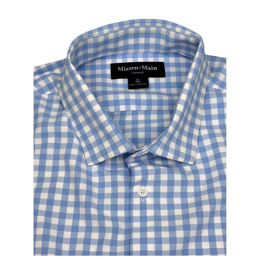 Mizzen + Main Mens Leeward Long Sleeve Button Down Shirt Blue Gingham XL‎ Trim